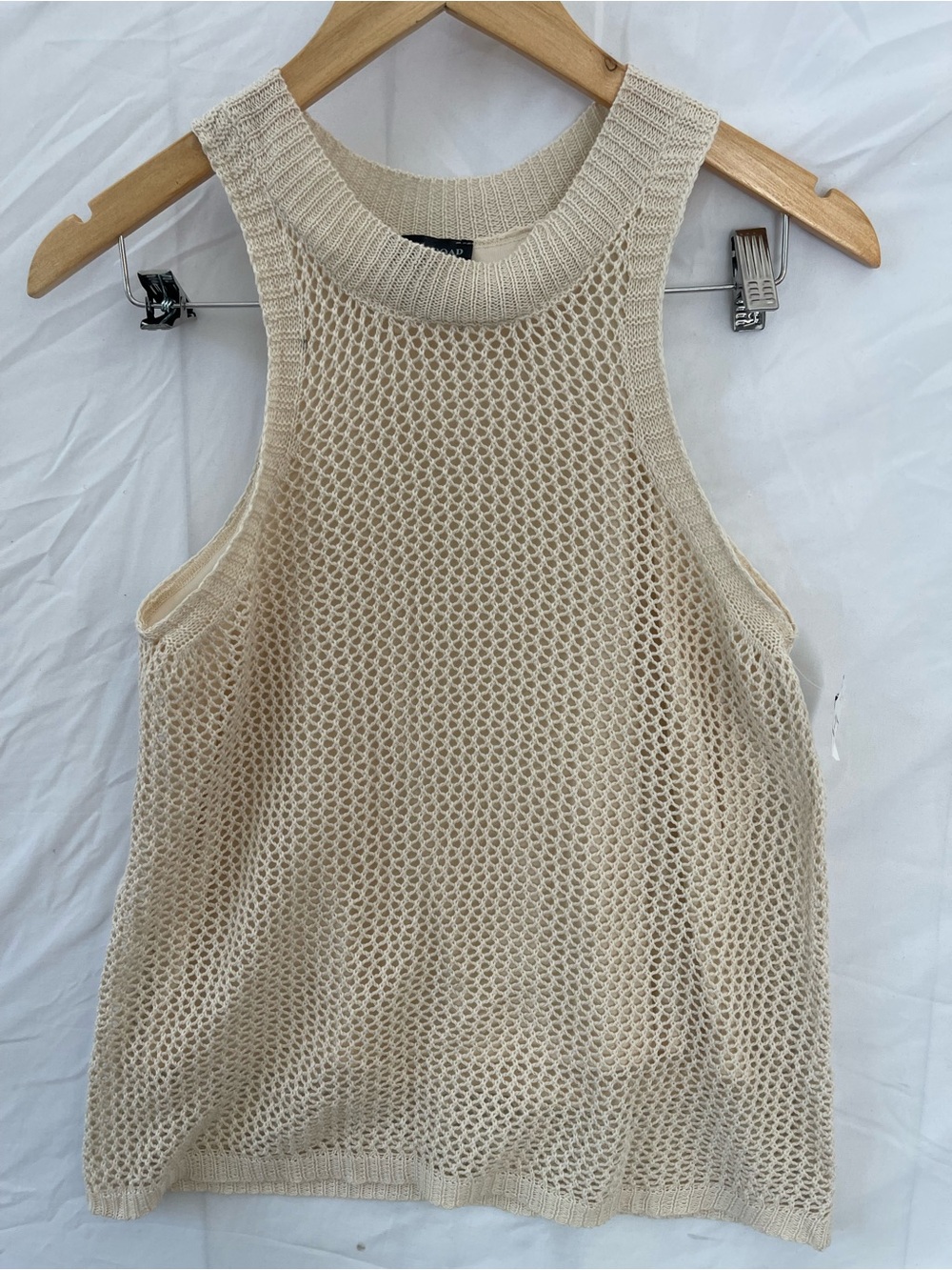 Sleeveless Cream Knit Mesh 2-pc Tank Top & Skirt Set- Size - Medium